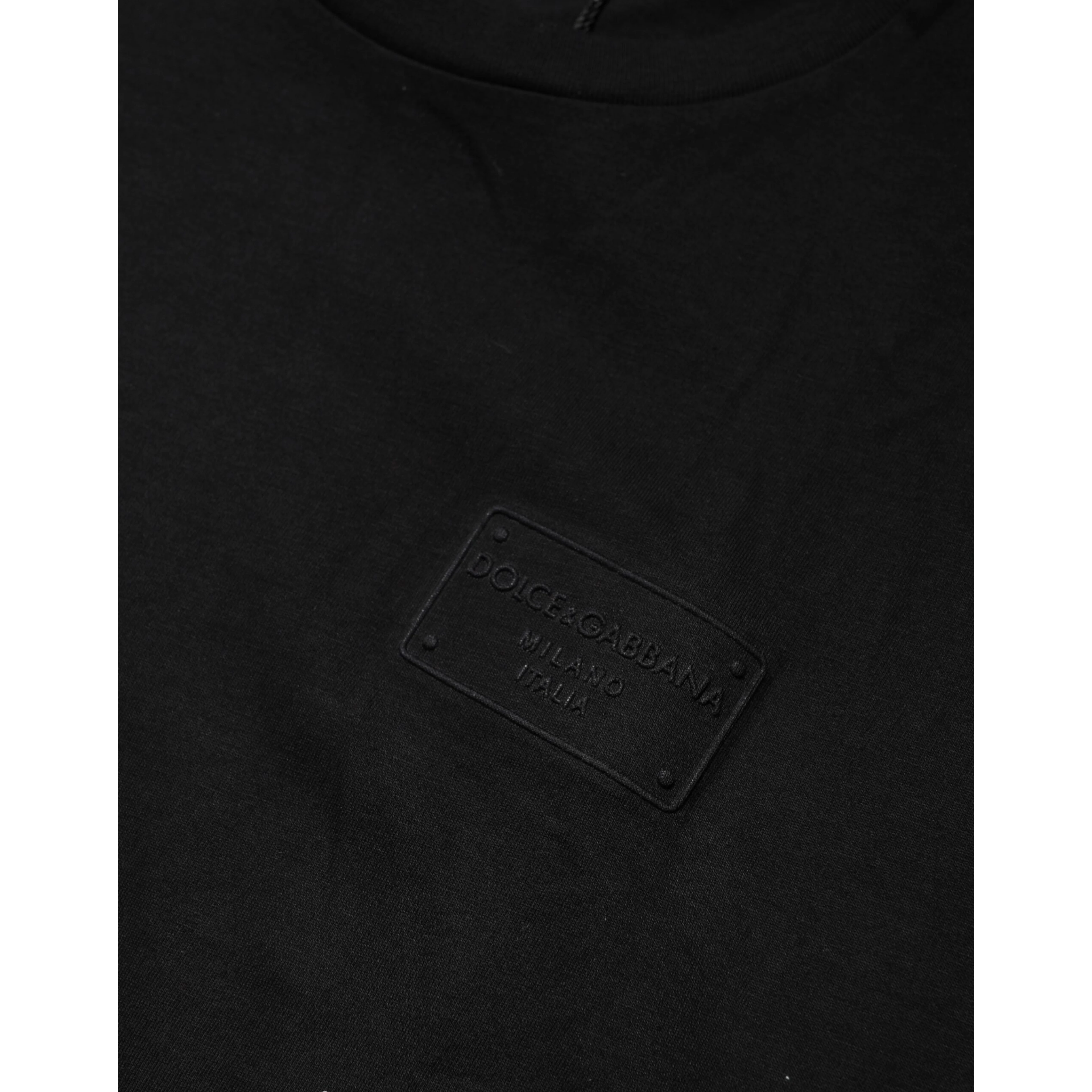 Black Logo Plaque Cotton Crew Neck T-shirt