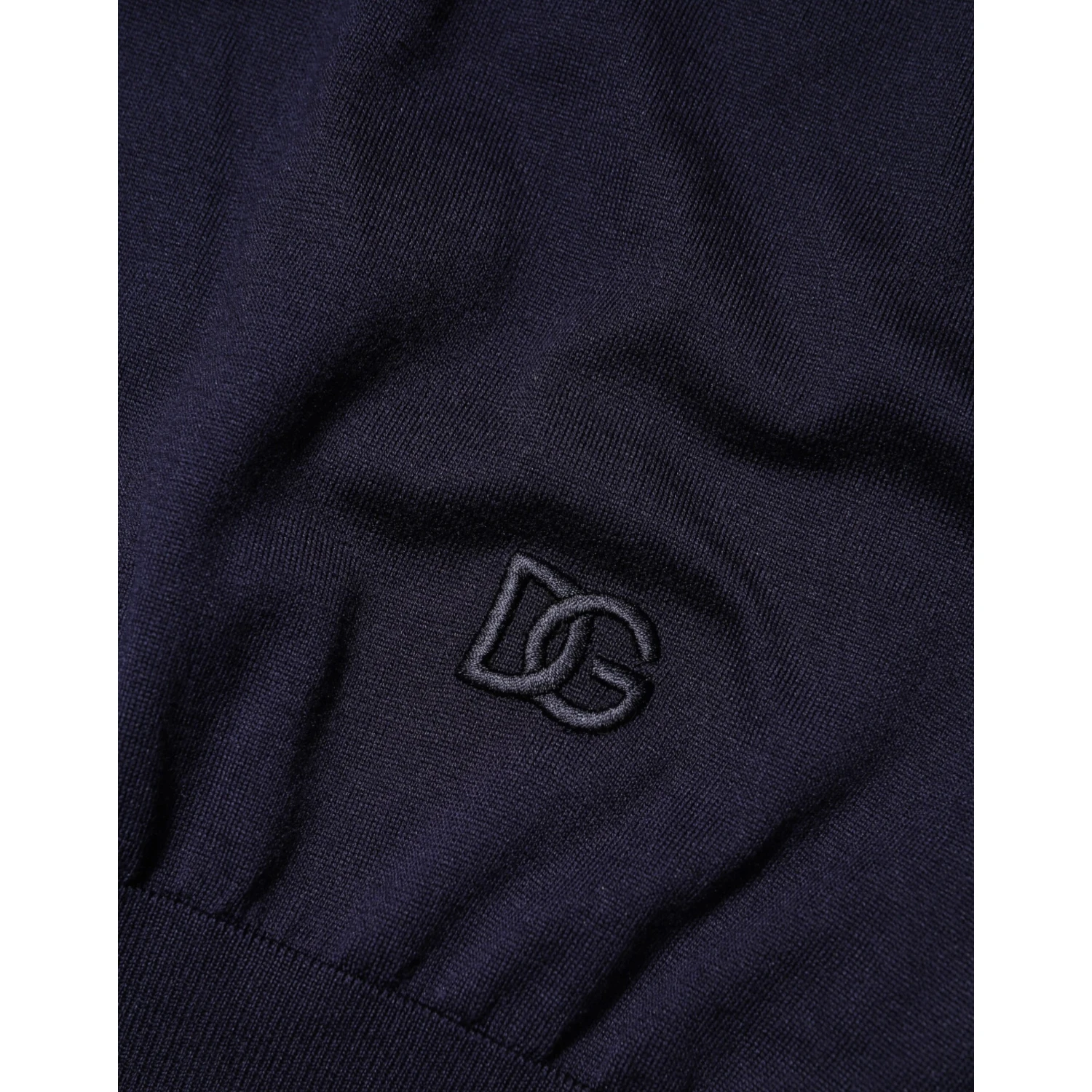 Dark Blue Silk Crew Neck Short Sleeves T-shirt