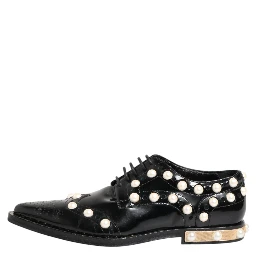 Black Leather Faux Pearl Dress Broque Shoes