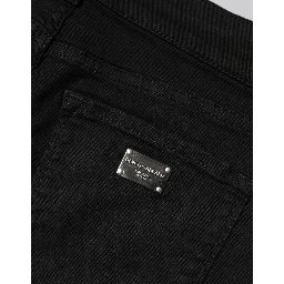 Black Cotton Skinny Mid Waist Denim Jeans