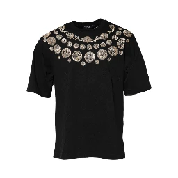 Black Coin Print Cotton Crew Neck T-shirt