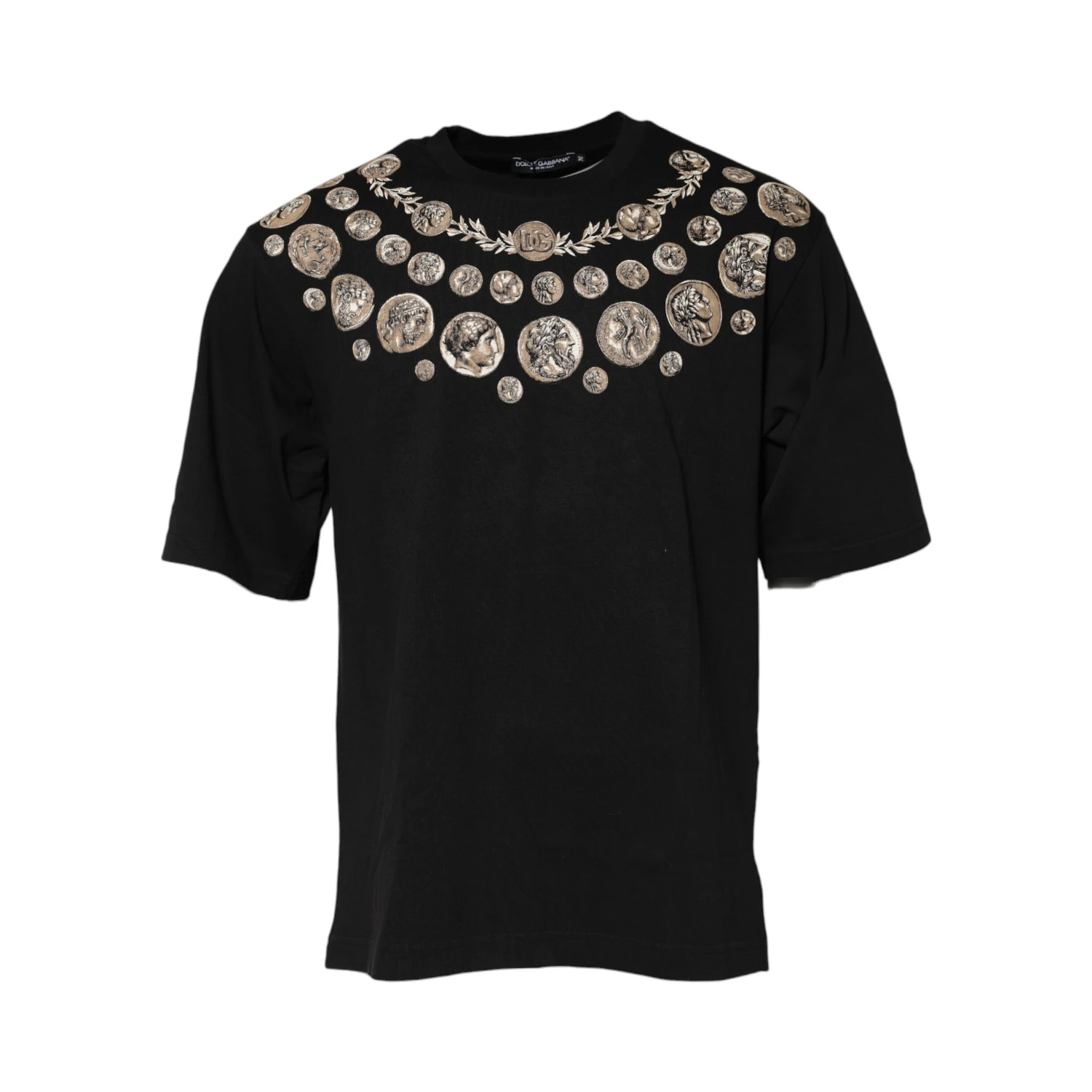 Black Coin Print Cotton Crew Neck T-shirt