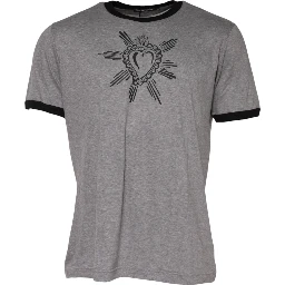 Gray Sacred Heart Cotton Crew Neck T-shirt