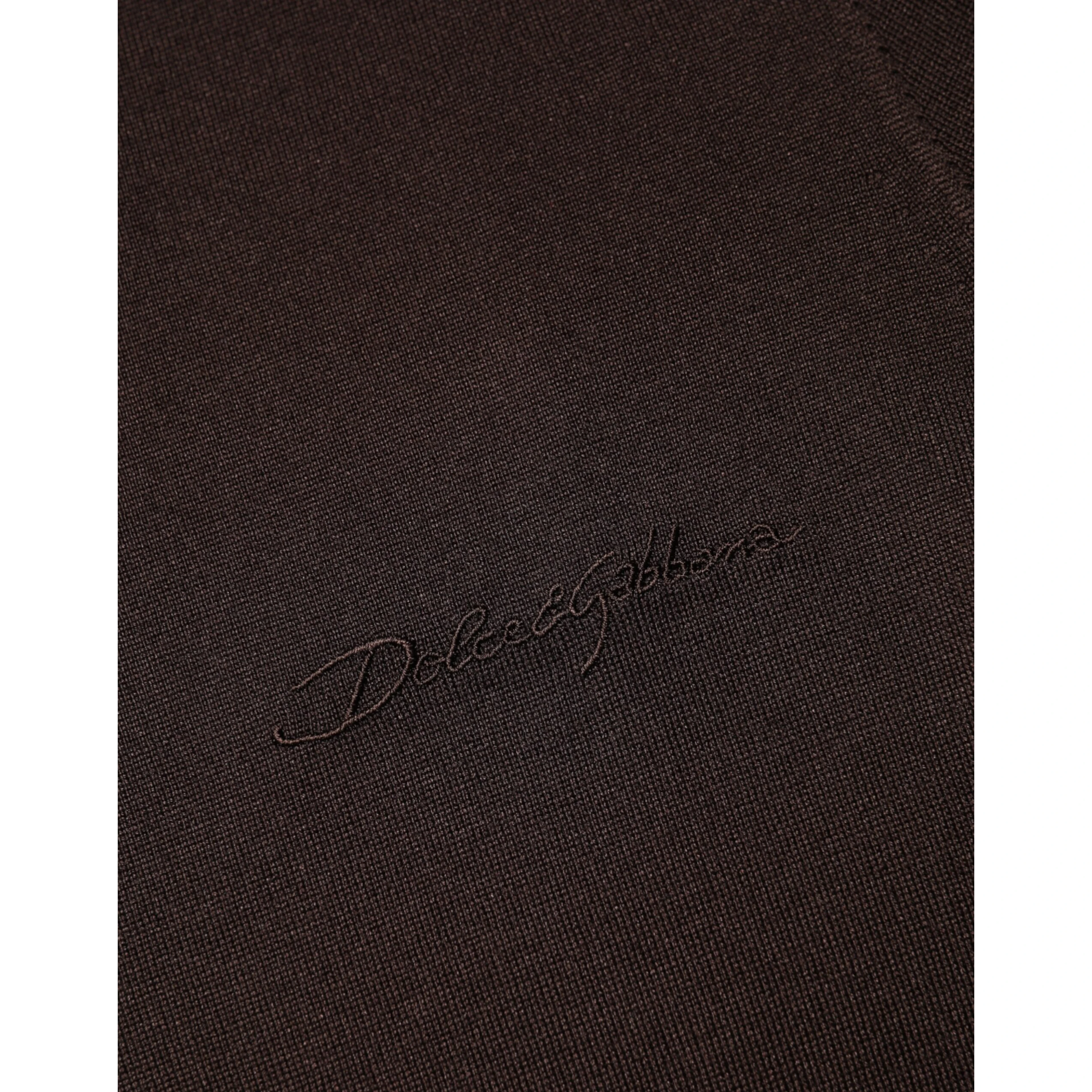 Brown Silk Crew Neck Short Sleeves T-shirt
