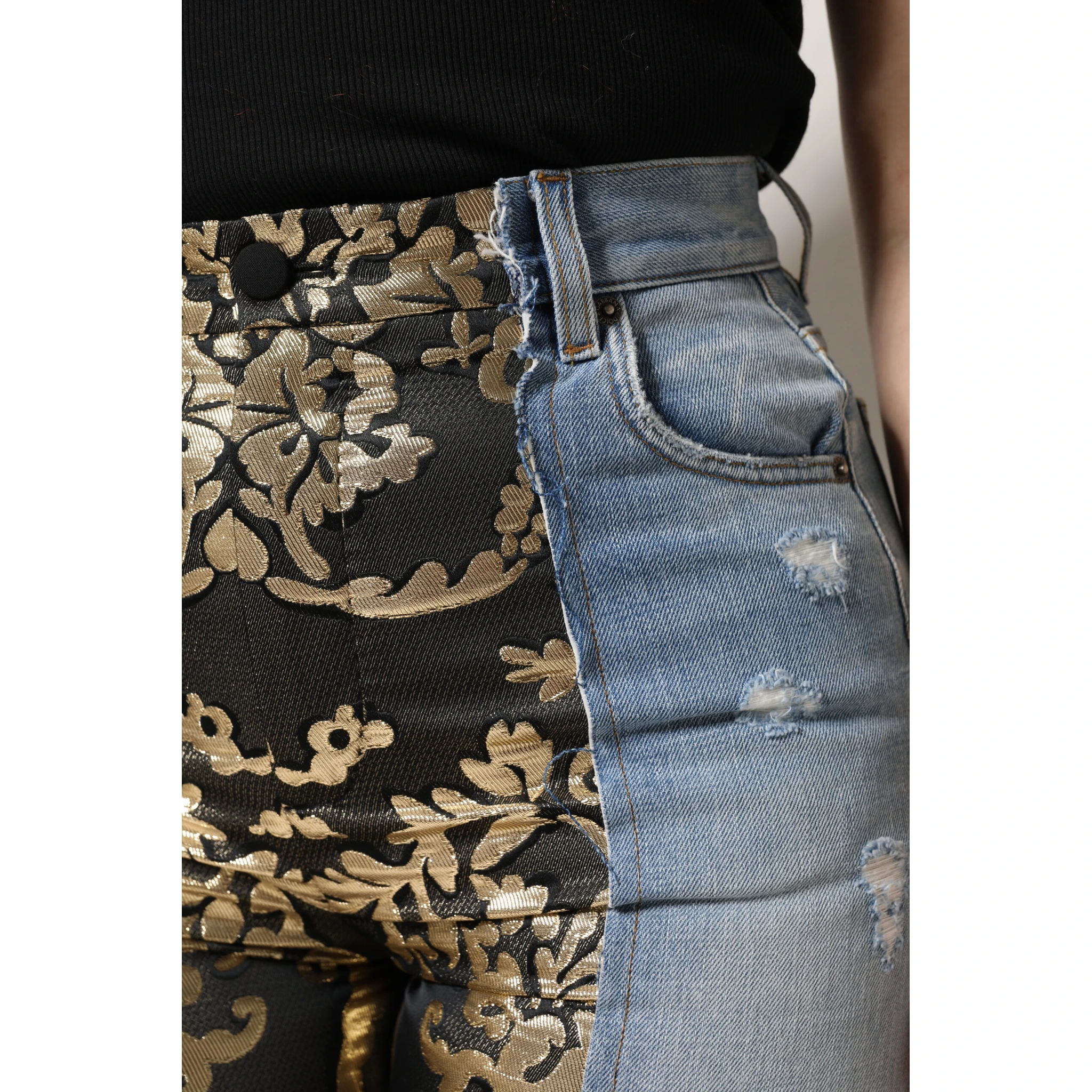 Multicolor Patchwork Tapered Denim Jeans