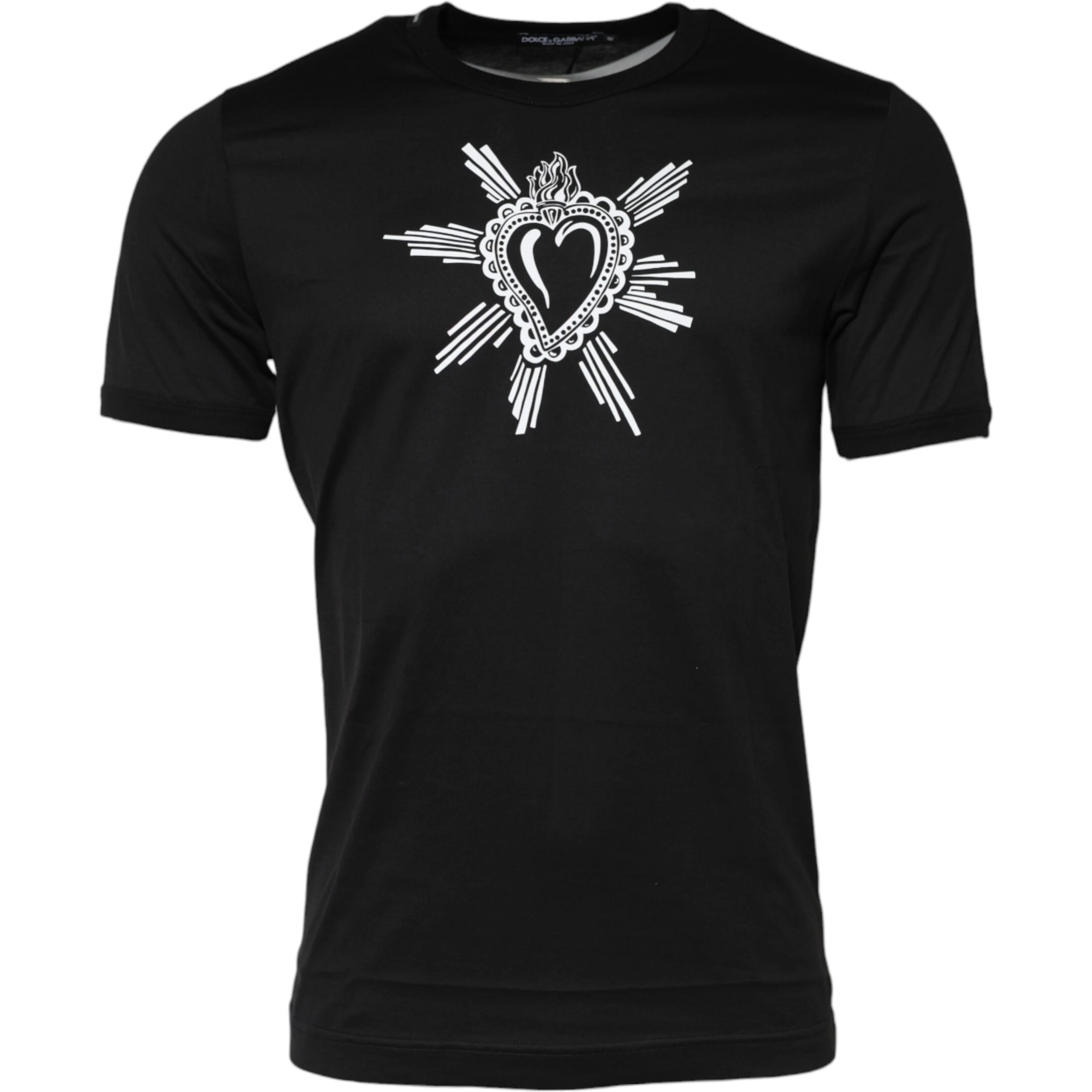 Black Sacred Heart Cotton Crew Neck T-shirt