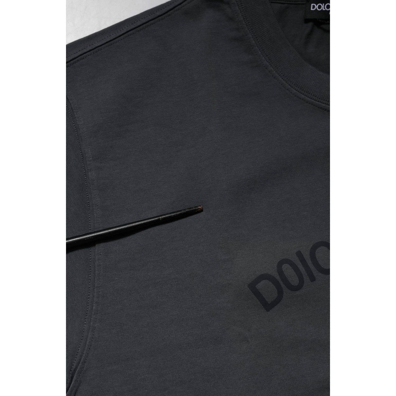 Gray Logo Graphic Cotton Crew Neck T-shirt