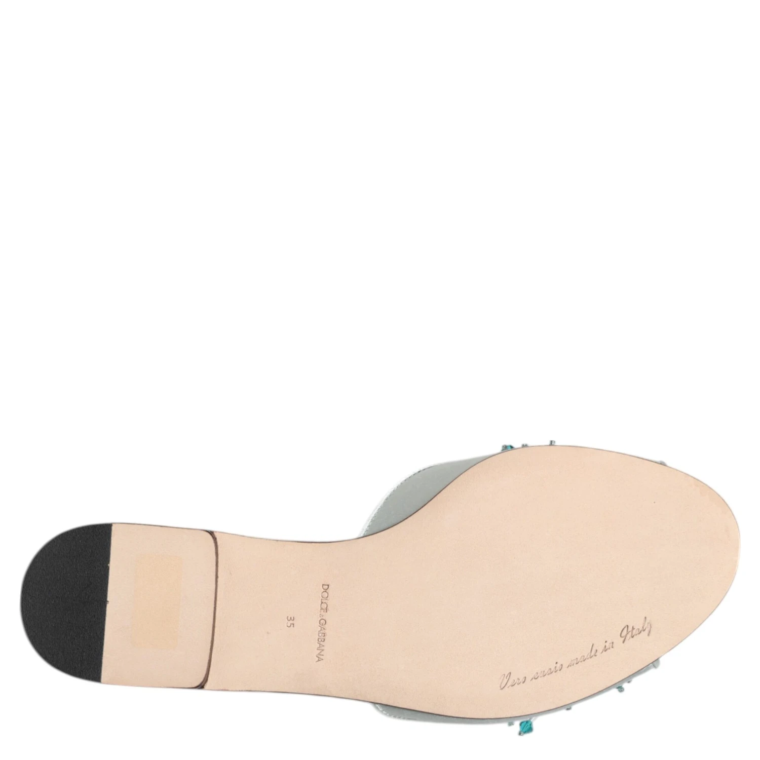 Silver Blue Leather Bead Embellish Slide Shoes