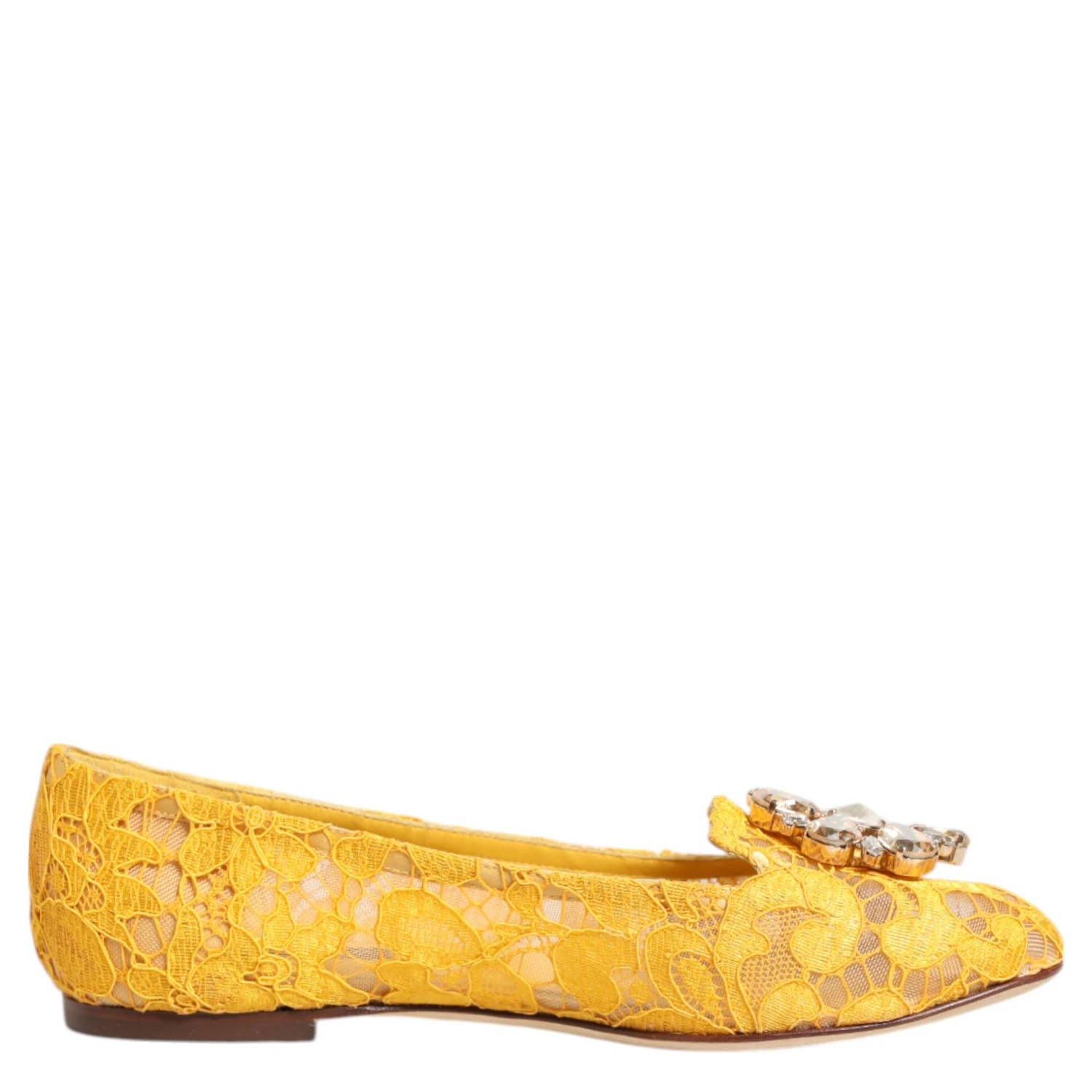 Yellow Taormina Lace Crystals Flats Shoes