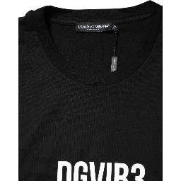 Black DG Vib3 Print Cotton Crew Neck T-shirt