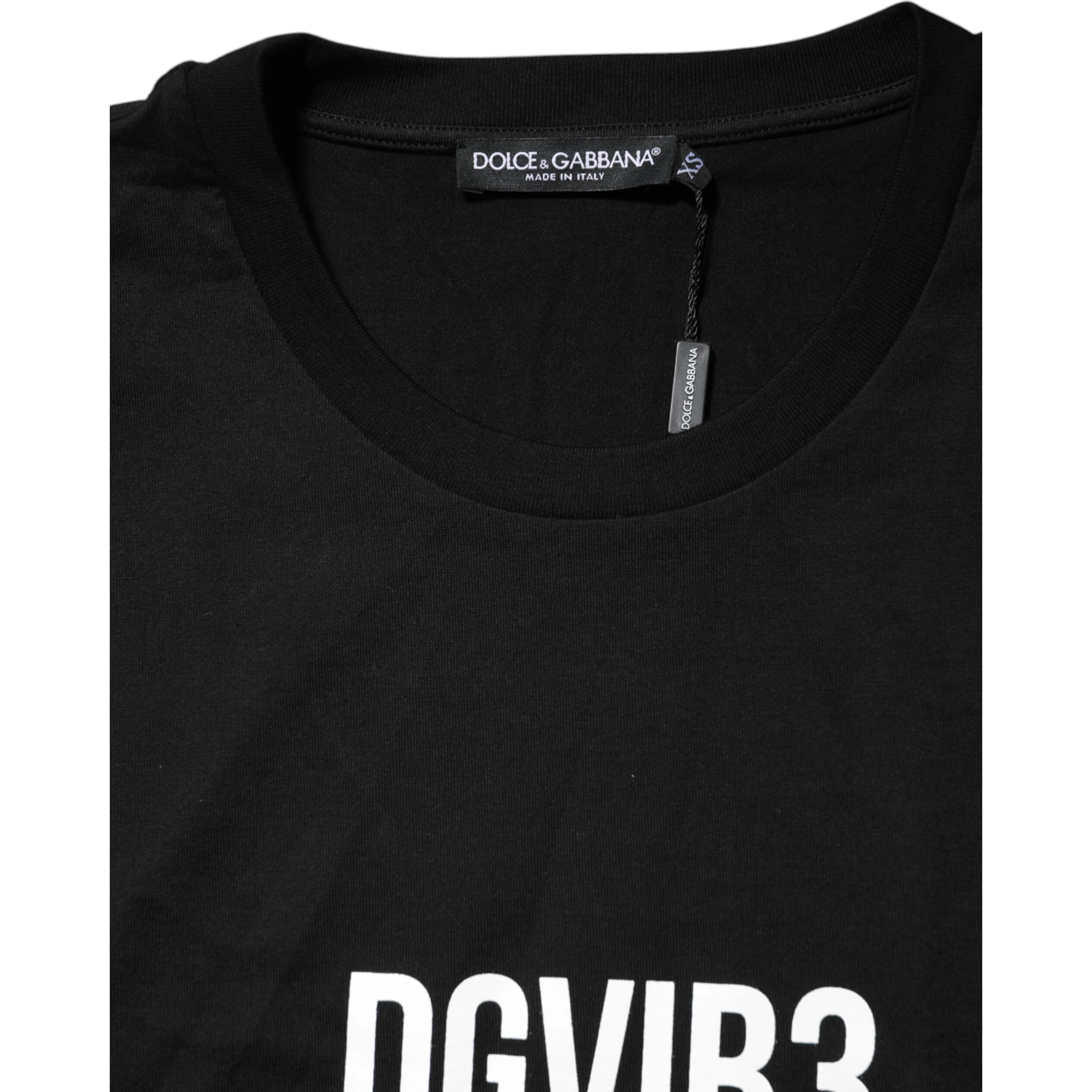 Black DG Vib3 Print Cotton Crew Neck T-shirt