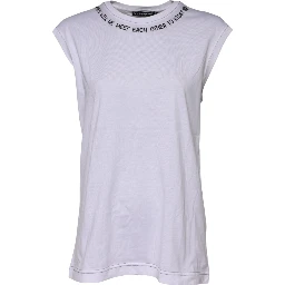 White Cotton Sleeveless Printed Tank T-shirt