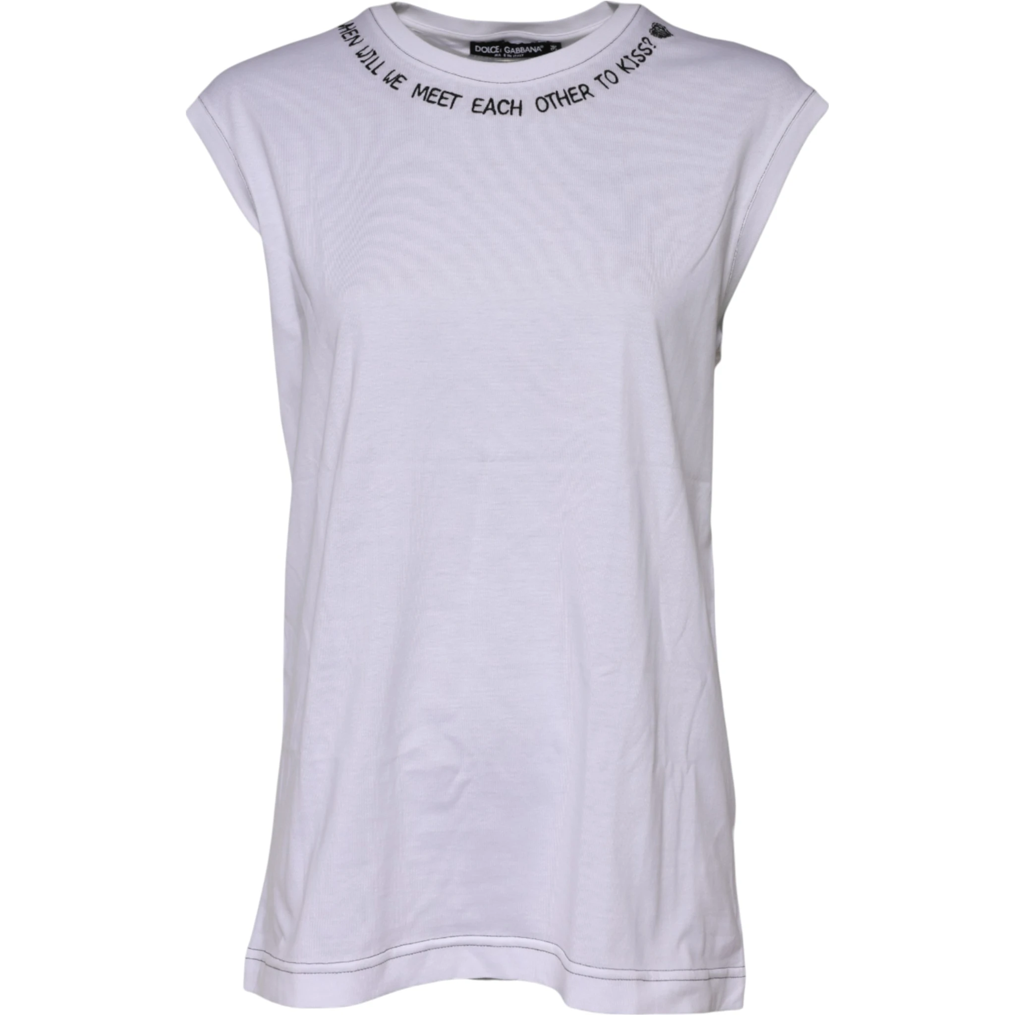 White Cotton Sleeveless Printed Tank T-shirt