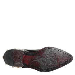 Black Leather Faux Pearl Dress Broque Shoes