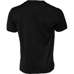 Black Cotton Logo Print Crew Neck T-shirt