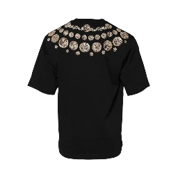 Black Coin Print Cotton Crew Neck T-shirt