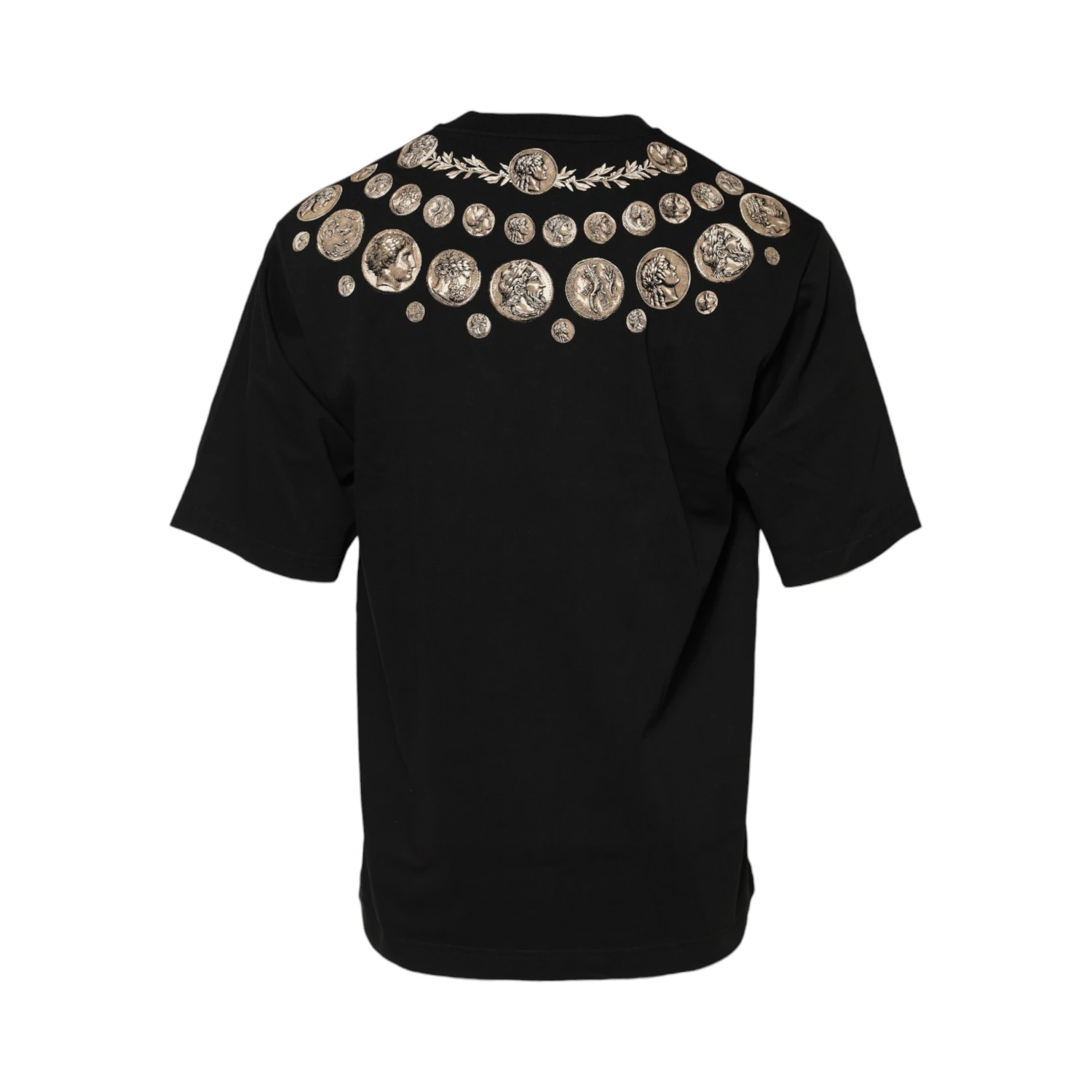Black Coin Print Cotton Crew Neck T-shirt