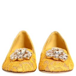 Yellow Taormina Lace Crystals Flats Shoes