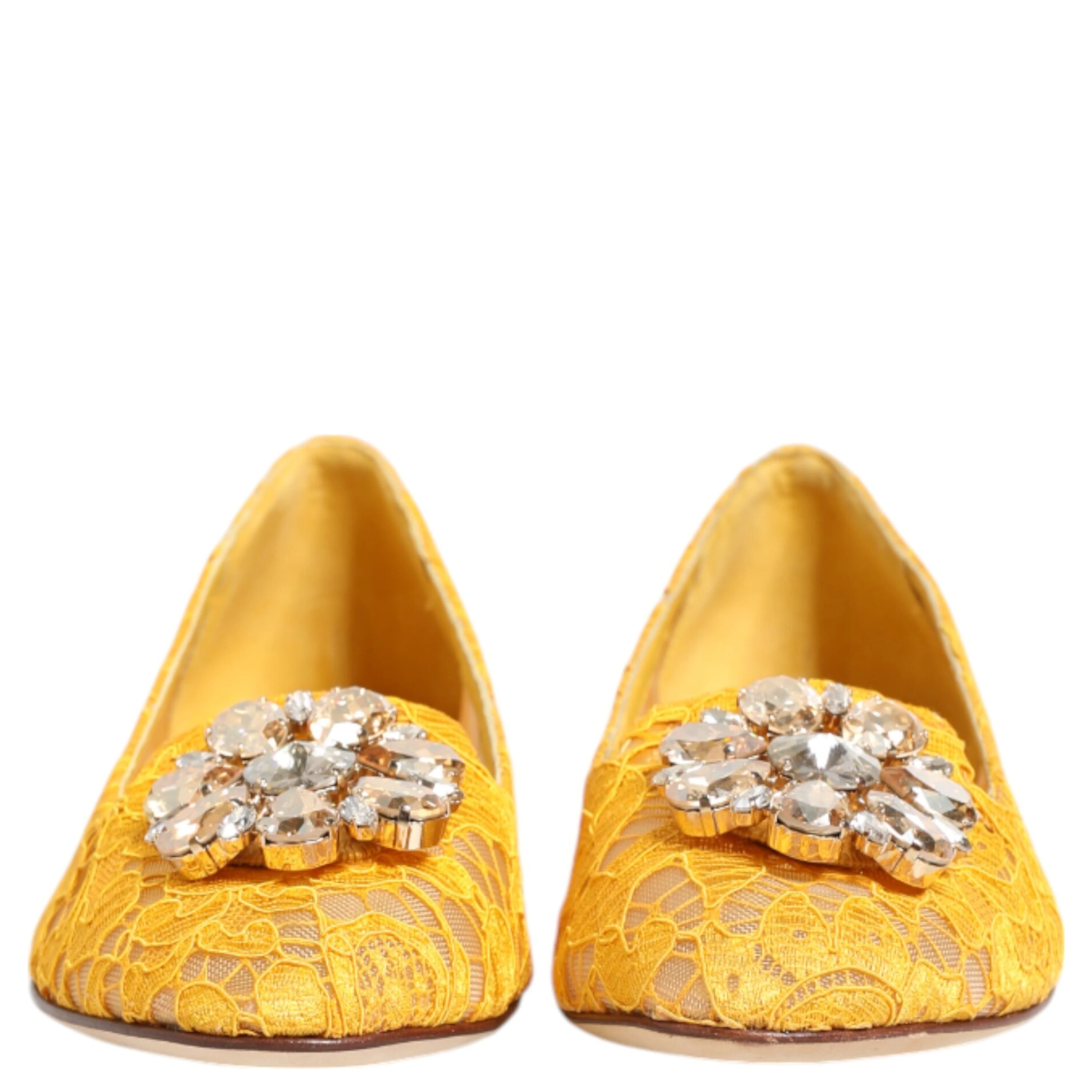 Yellow Taormina Lace Crystals Flats Shoes