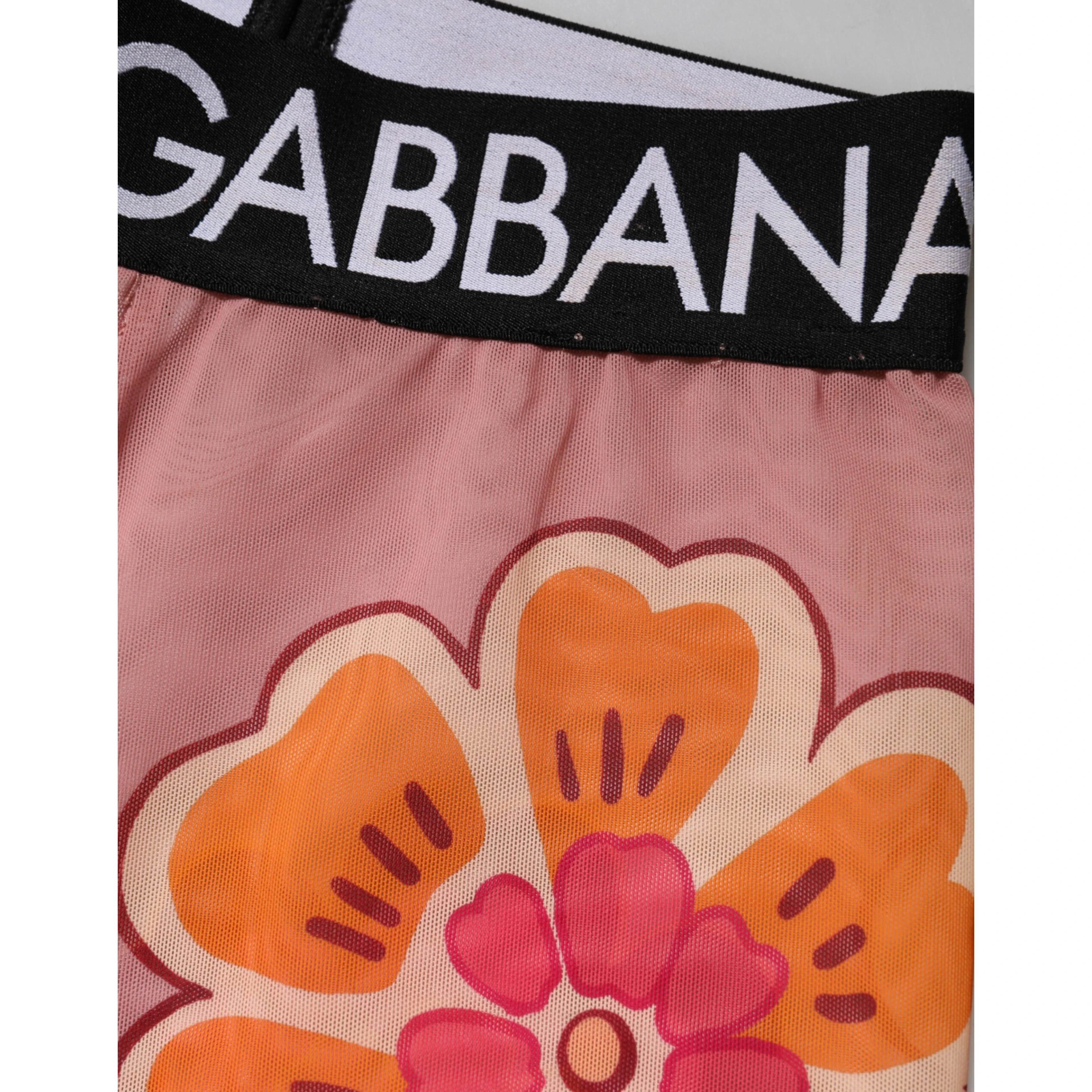 Pink Floral Leggings Stretch Waist Pants