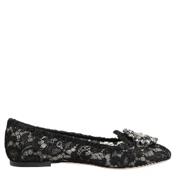 Black Taormina Lace Crystals Flats Shoes
