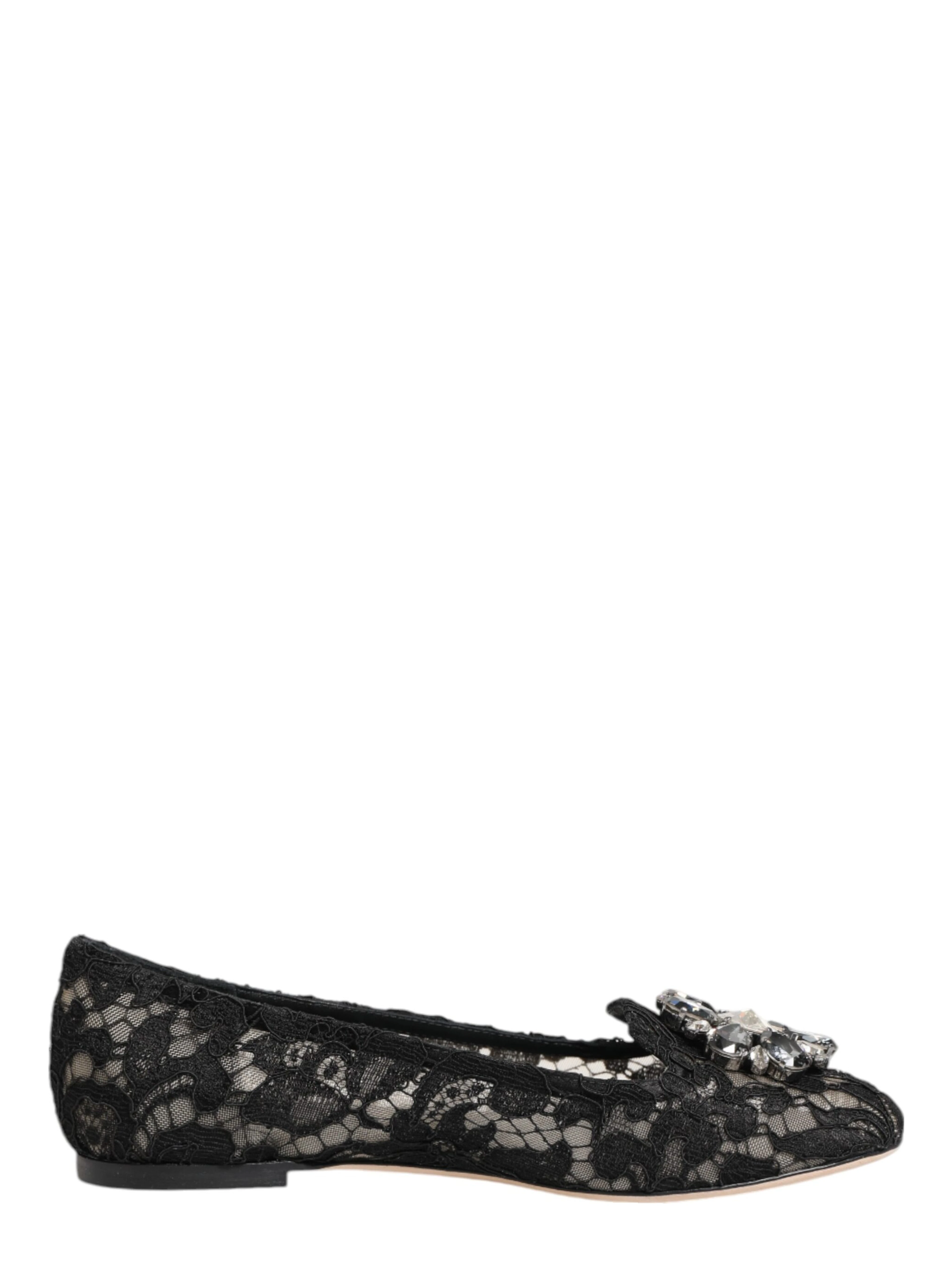 Black Taormina Lace Crystals Flats Shoes