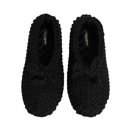 Black Wool Knit Slip On Ballerina Flats Shoes