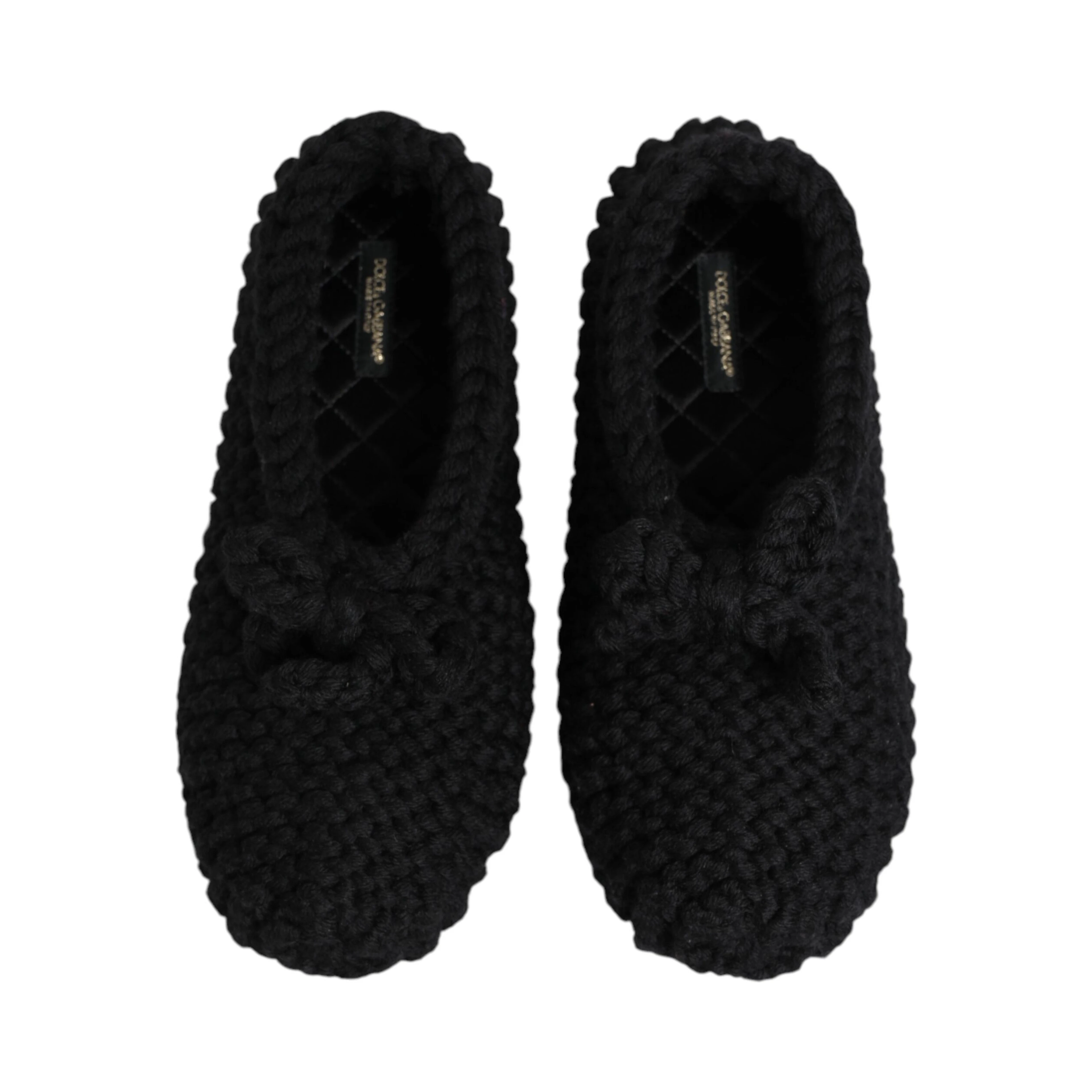 Black Wool Knit Slip On Ballerina Flats Shoes