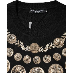 Black Coin Print Cotton Crew Neck T-shirt