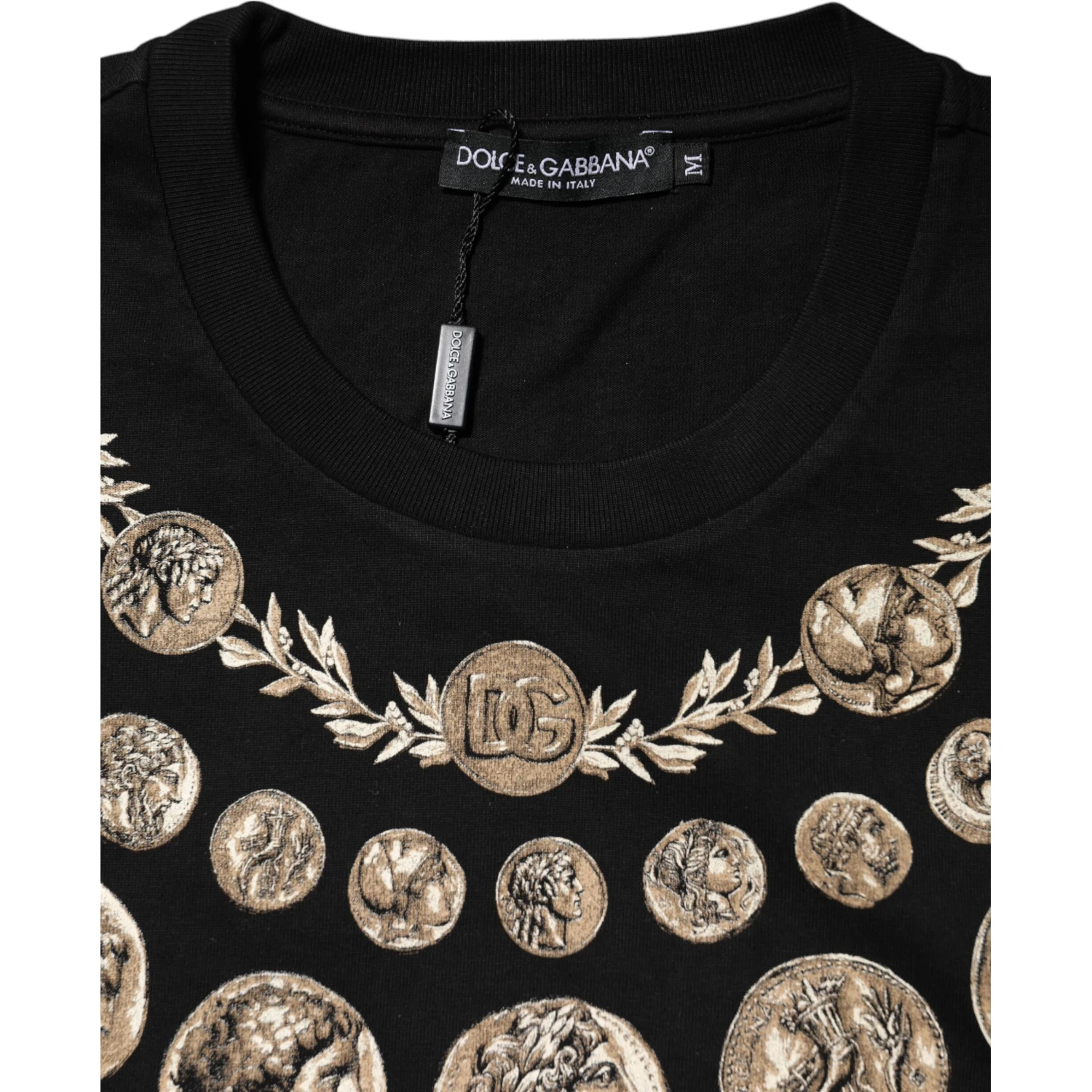 Black Coin Print Cotton Crew Neck T-shirt