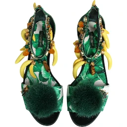 Green Mink Fur Satin Banana Leaf Sandals Shoes