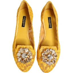 Yellow Taormina Lace Crystals Flats Shoes