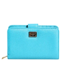 Light Blue Leather Bifold Continental Clutch Wallet