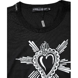 Black Sacred Heart Cotton Crew Neck T-shirt