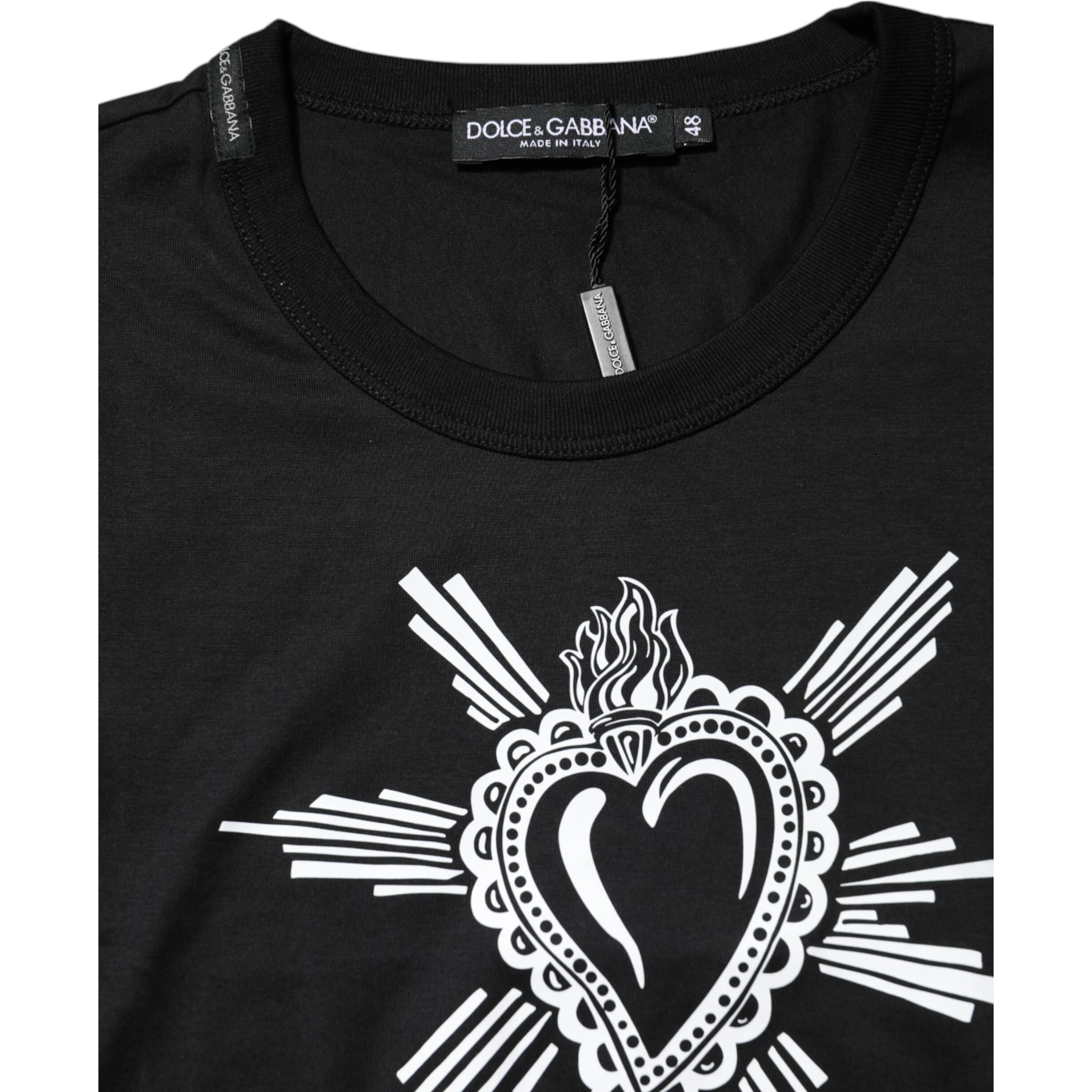 Black Sacred Heart Cotton Crew Neck T-shirt