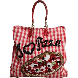 Red I Love Pizza Rhinestone Embellished Tote Bag