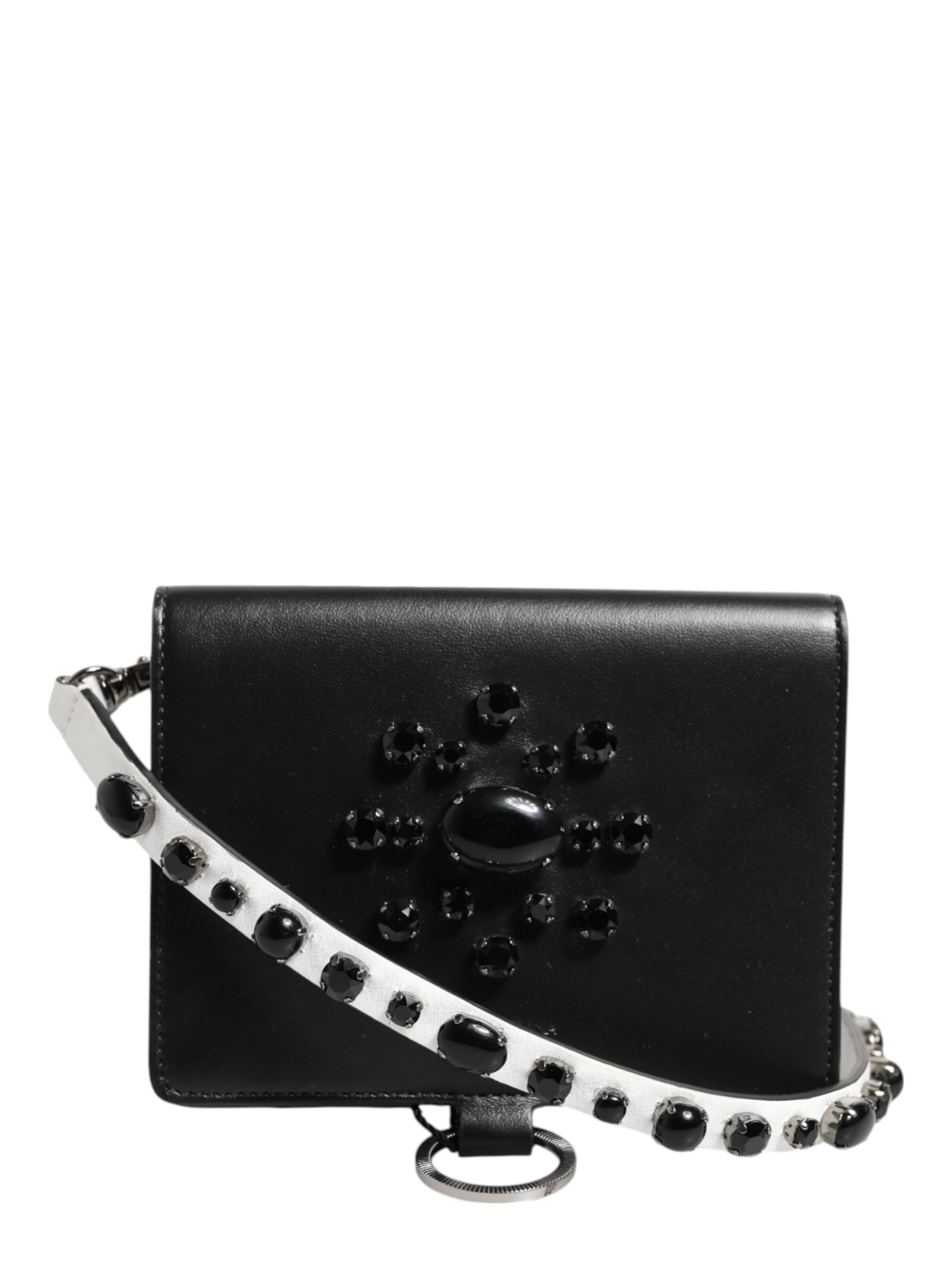 Black Leather Crystal Embellished Card Holder Wallet