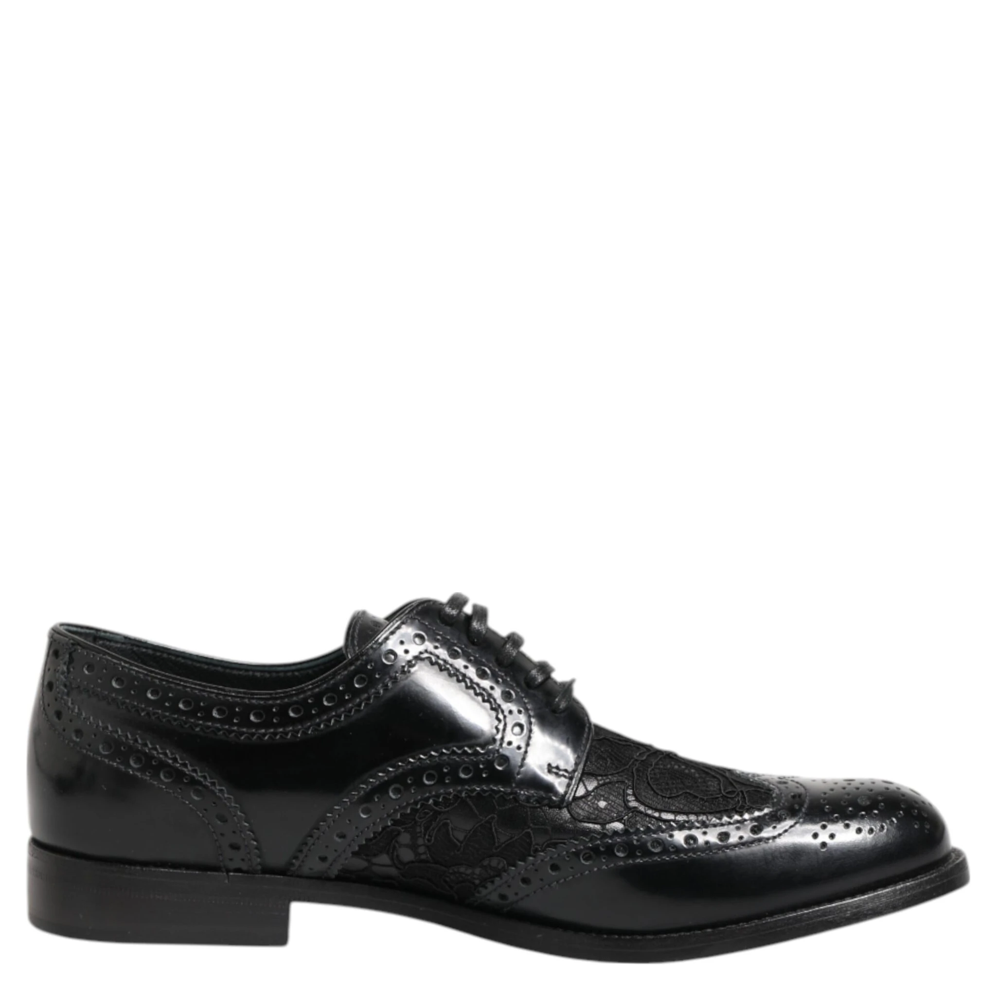 Black Leather Floral Lace Dress Formal  Shoes