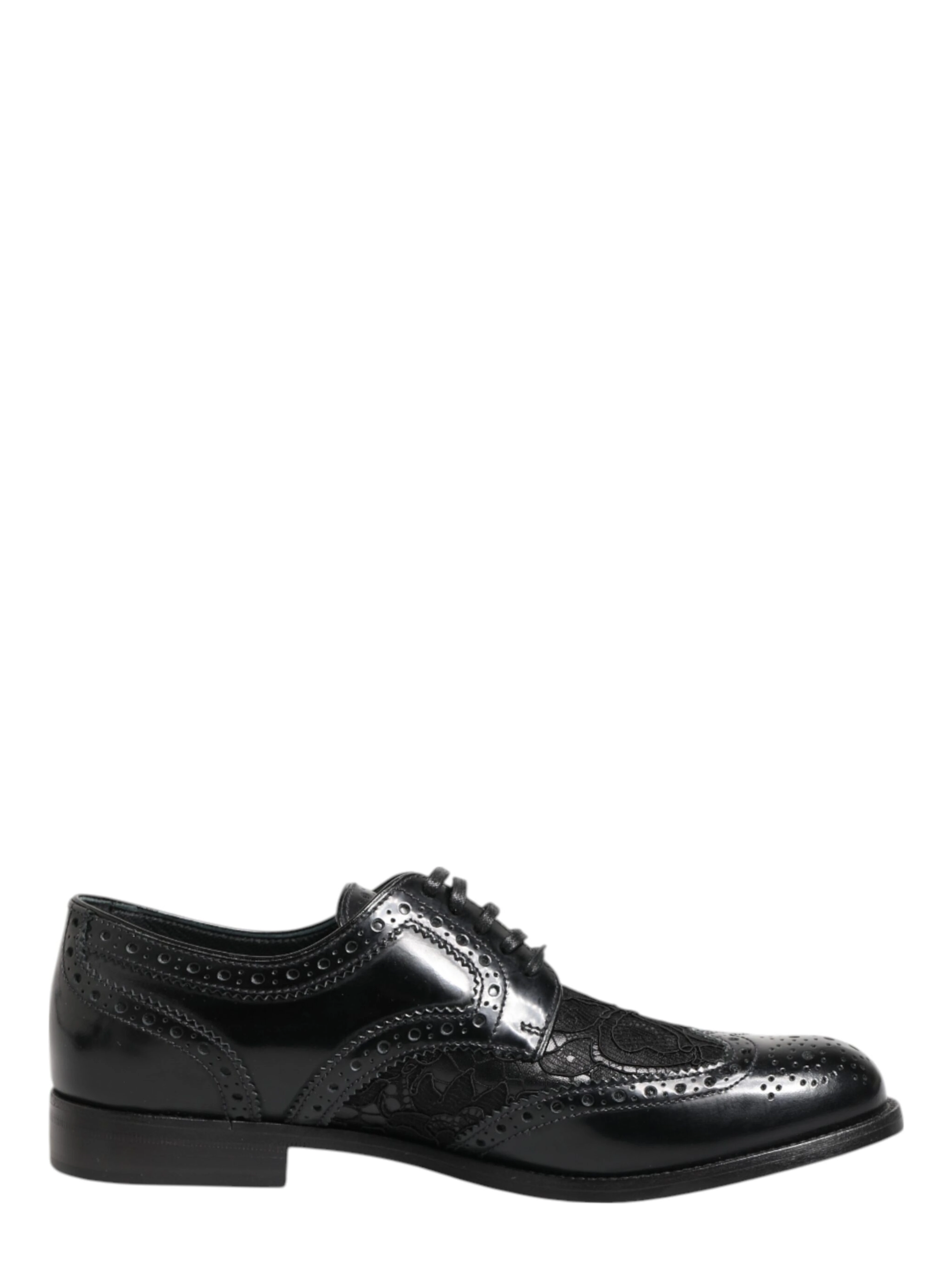Black Leather Floral Lace Dress Formal  Shoes
