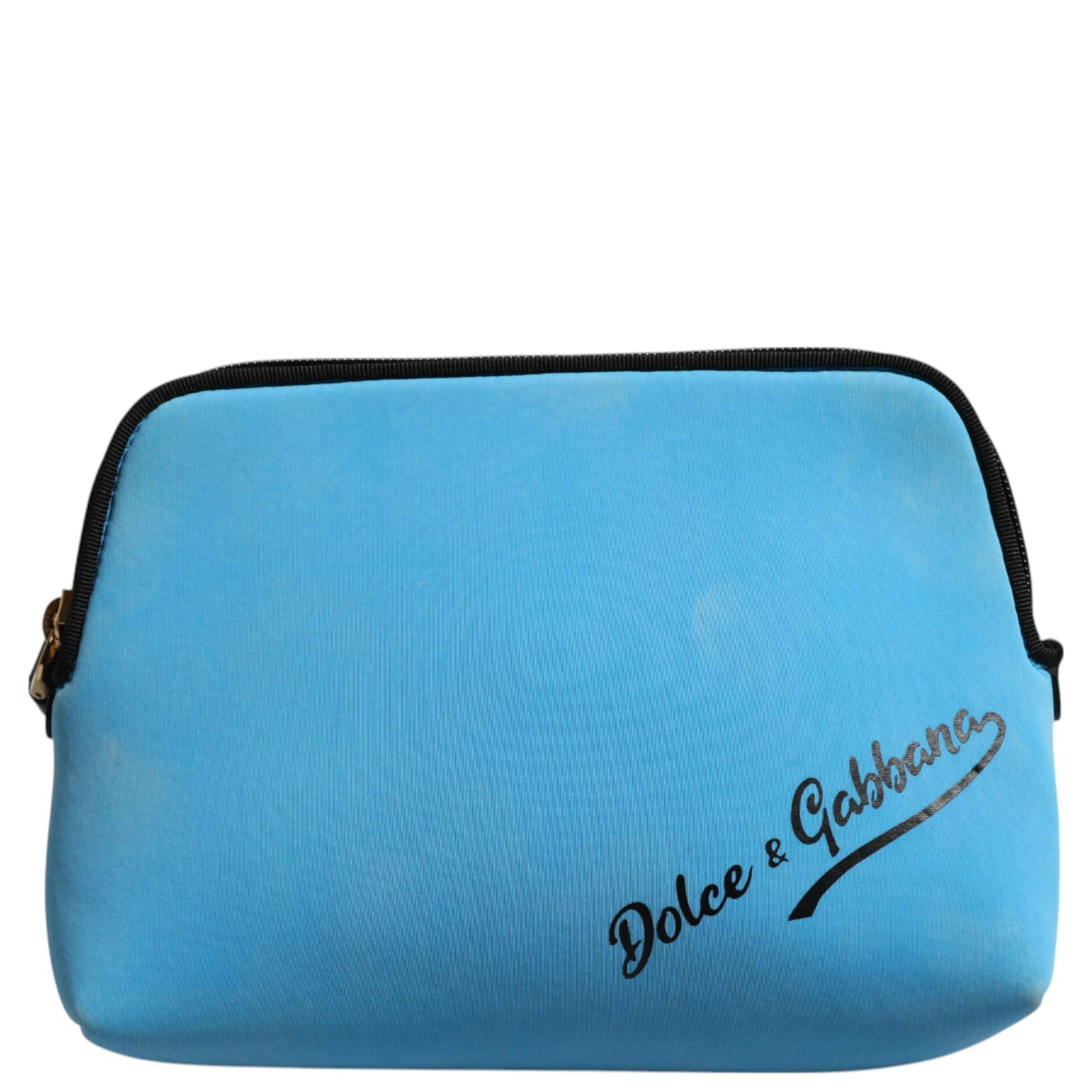 Blue Nylon DG Logo Print Clutch Zip Pouch Bag