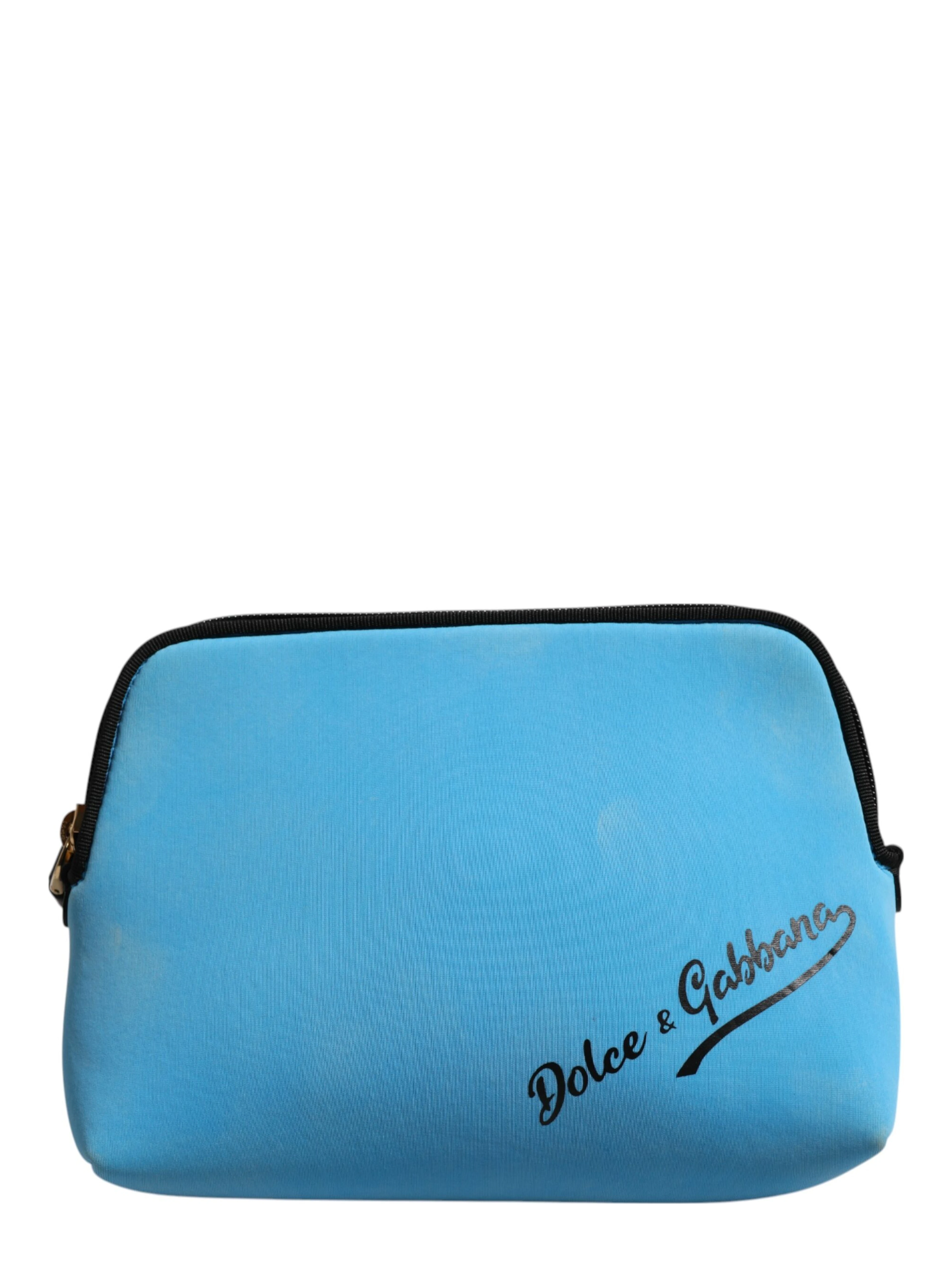 Blue Nylon DG Logo Print Clutch Zip Pouch Bag