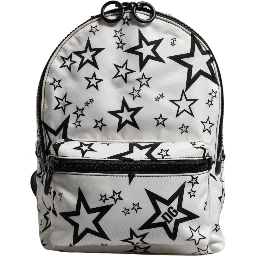 White DG Stars Print Nylon Travel Backpack Bag