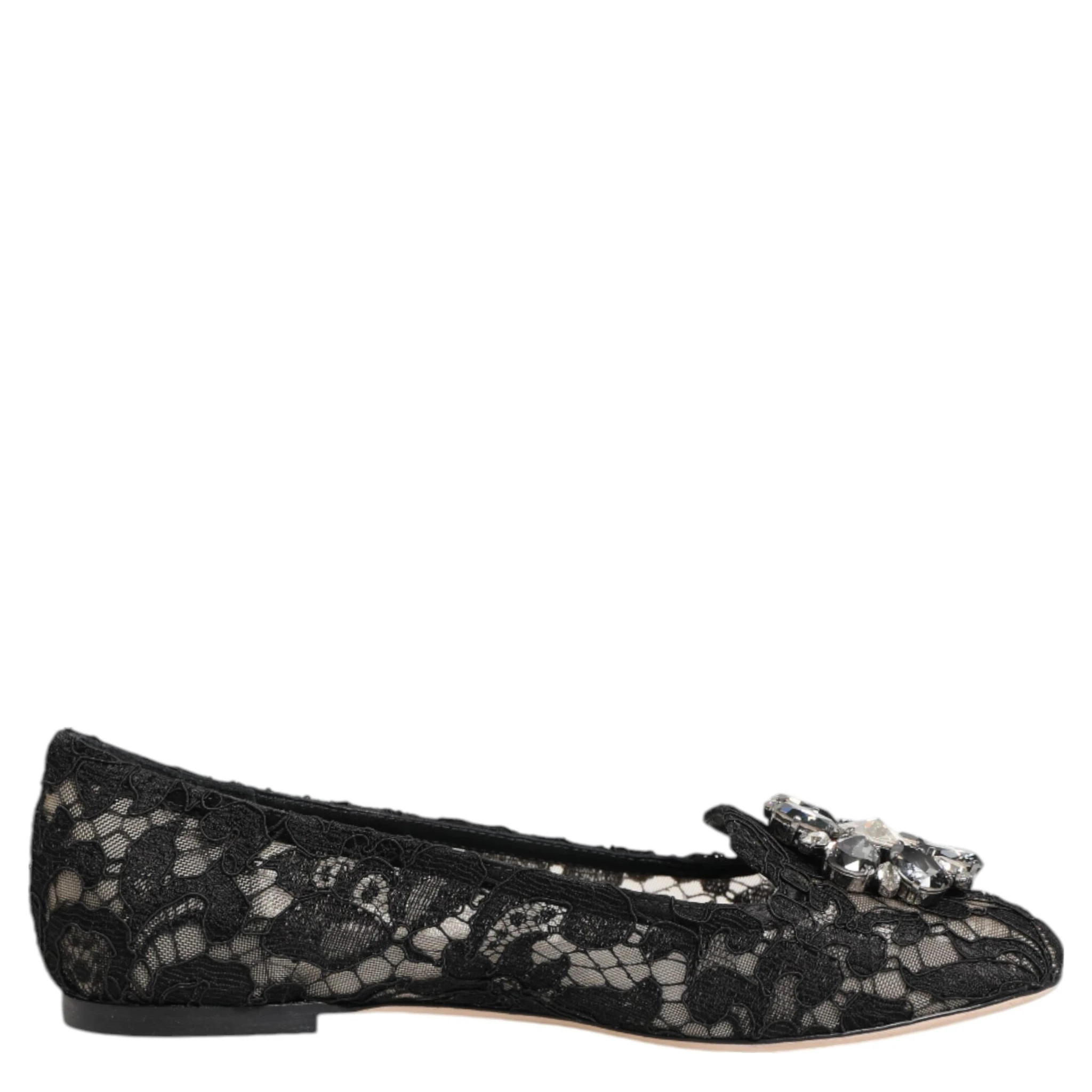 Black Taormina Lace Crystals Flats Shoes