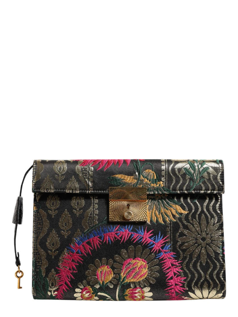 Multicolor Jacquard Floral Document Briefcase Bag