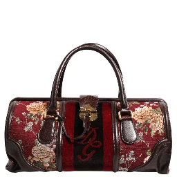 Multicolor Leather Jacquard Velvet Travel Duffle Bag