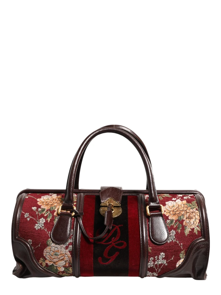 Multicolor Leather Jacquard Velvet Travel Duffle Bag