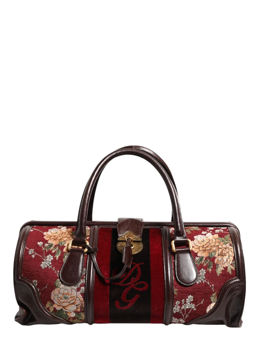 Multicolor Leather Jacquard Velvet Travel Duffle Bag