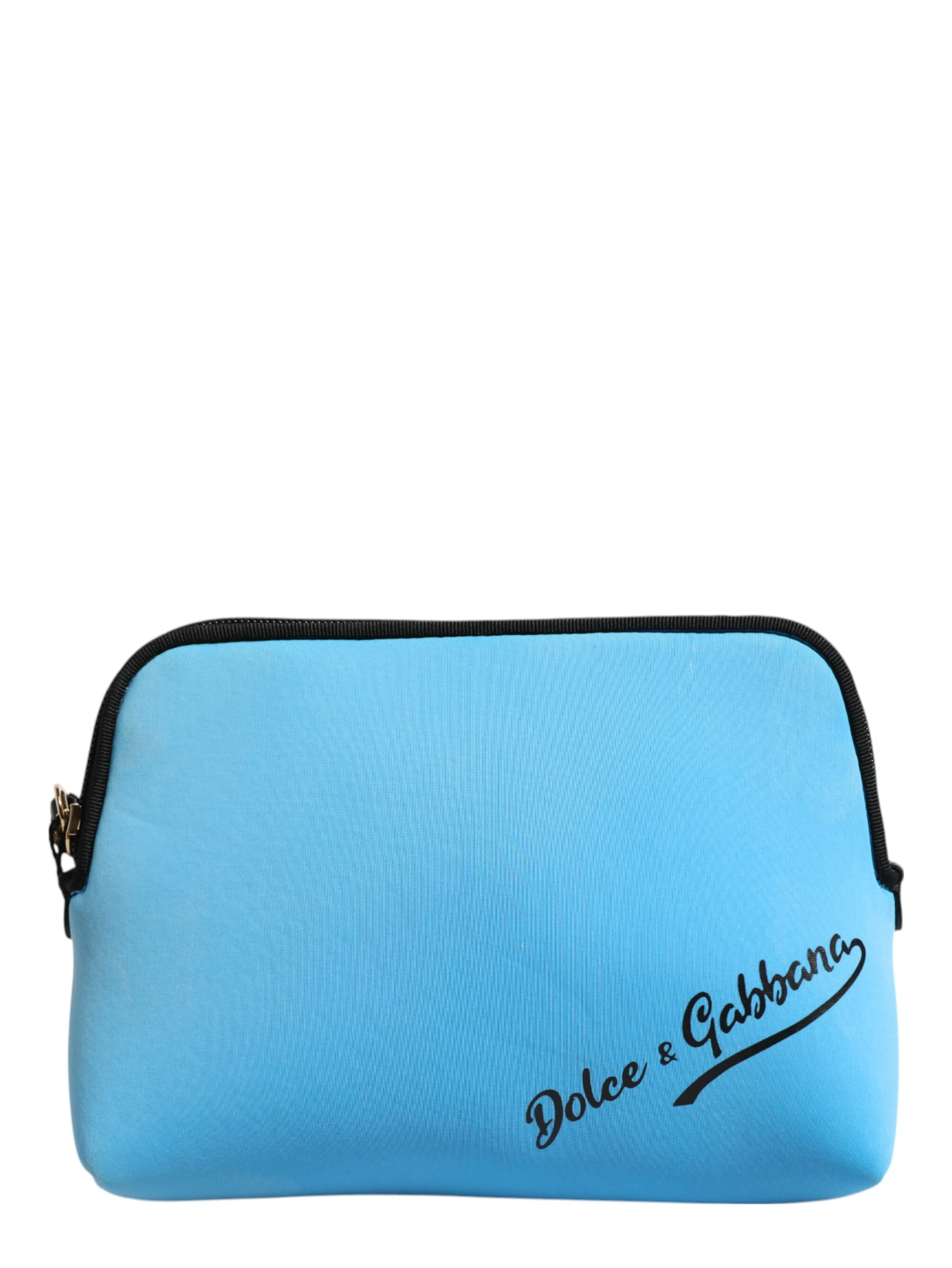 Blue Nylon DG Logo Print Clutch Zip Pouch Bag