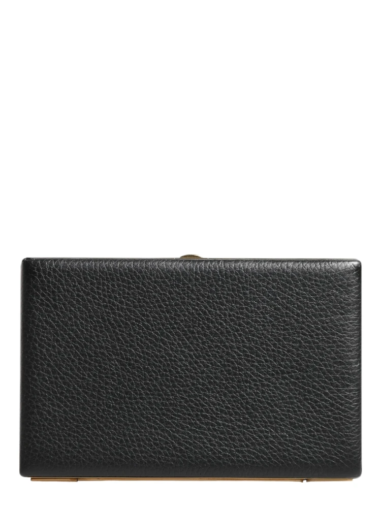 Black Leather Gold Frame Clutch Evening Party Purse Bag