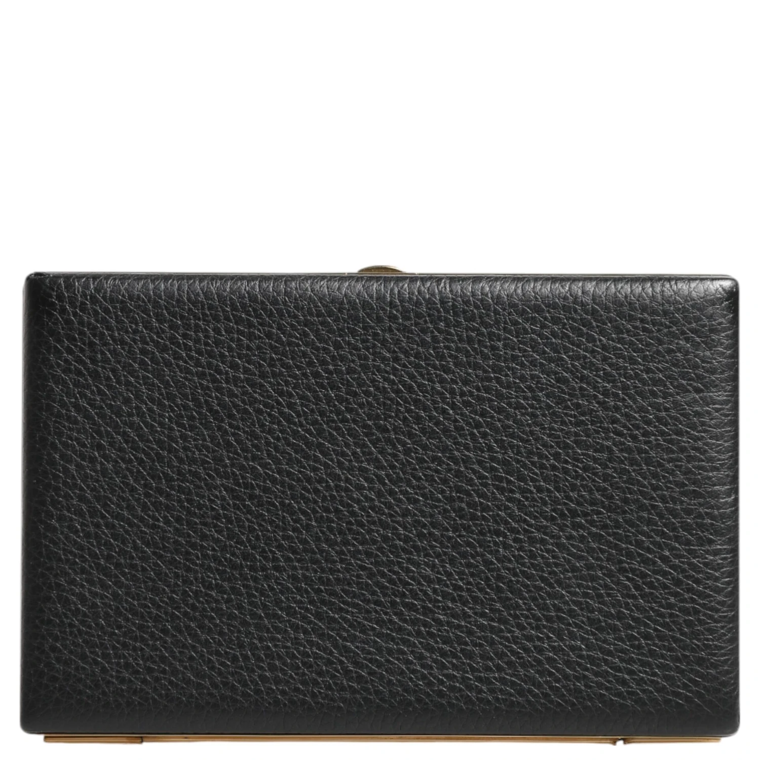 Black Leather Gold Frame Clutch Evening Party Purse Bag